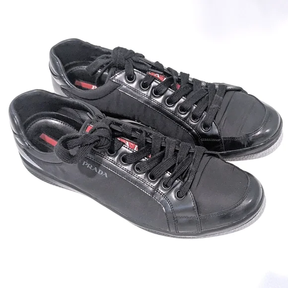 靴 PRADA SPORT LEATHER NYLON SHOES 8 Prada Nylon Sneakers with Saffiano Leather Trim Size 37 (6.5